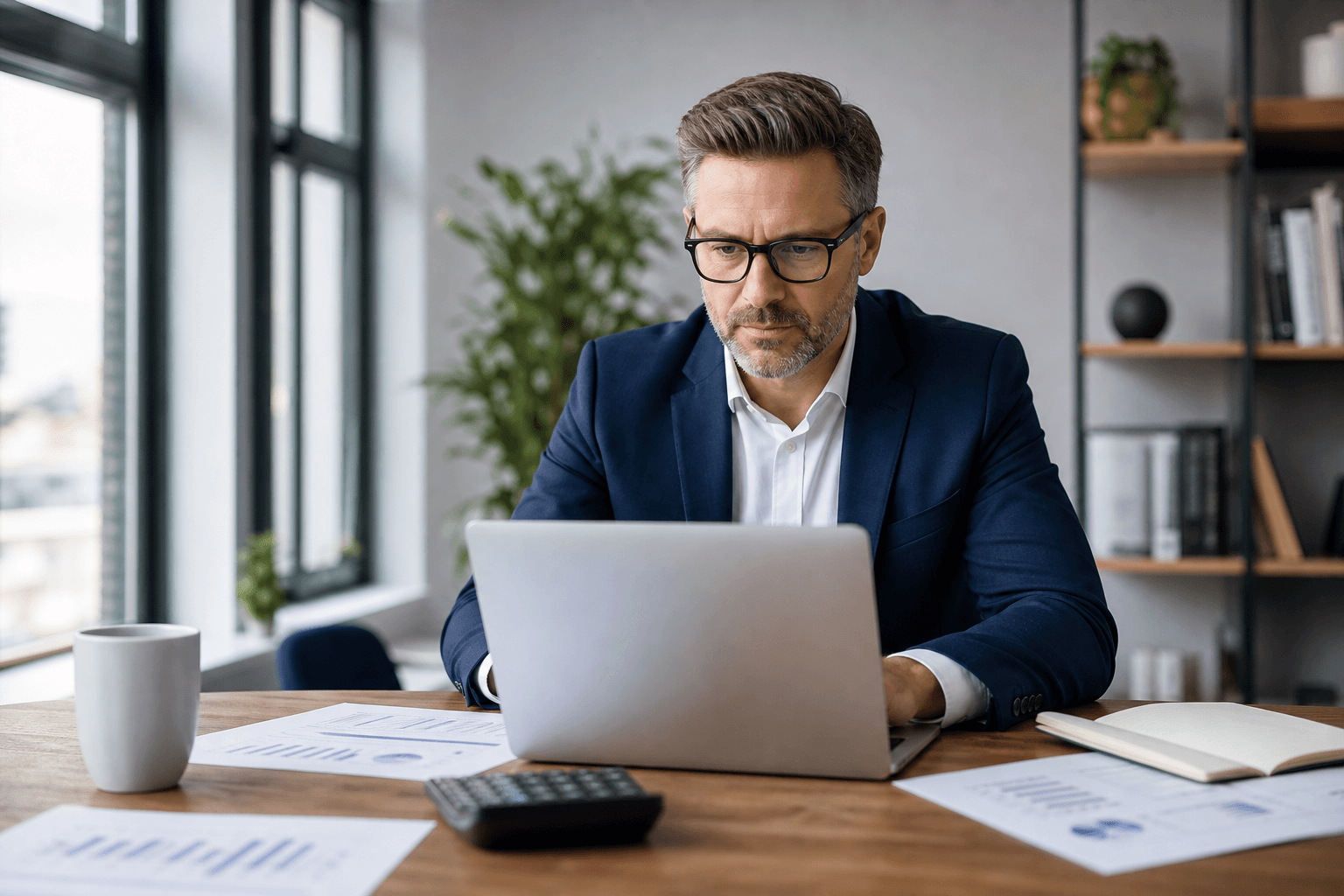 UK business owner reviewing figures to estimate business borrowing capacity