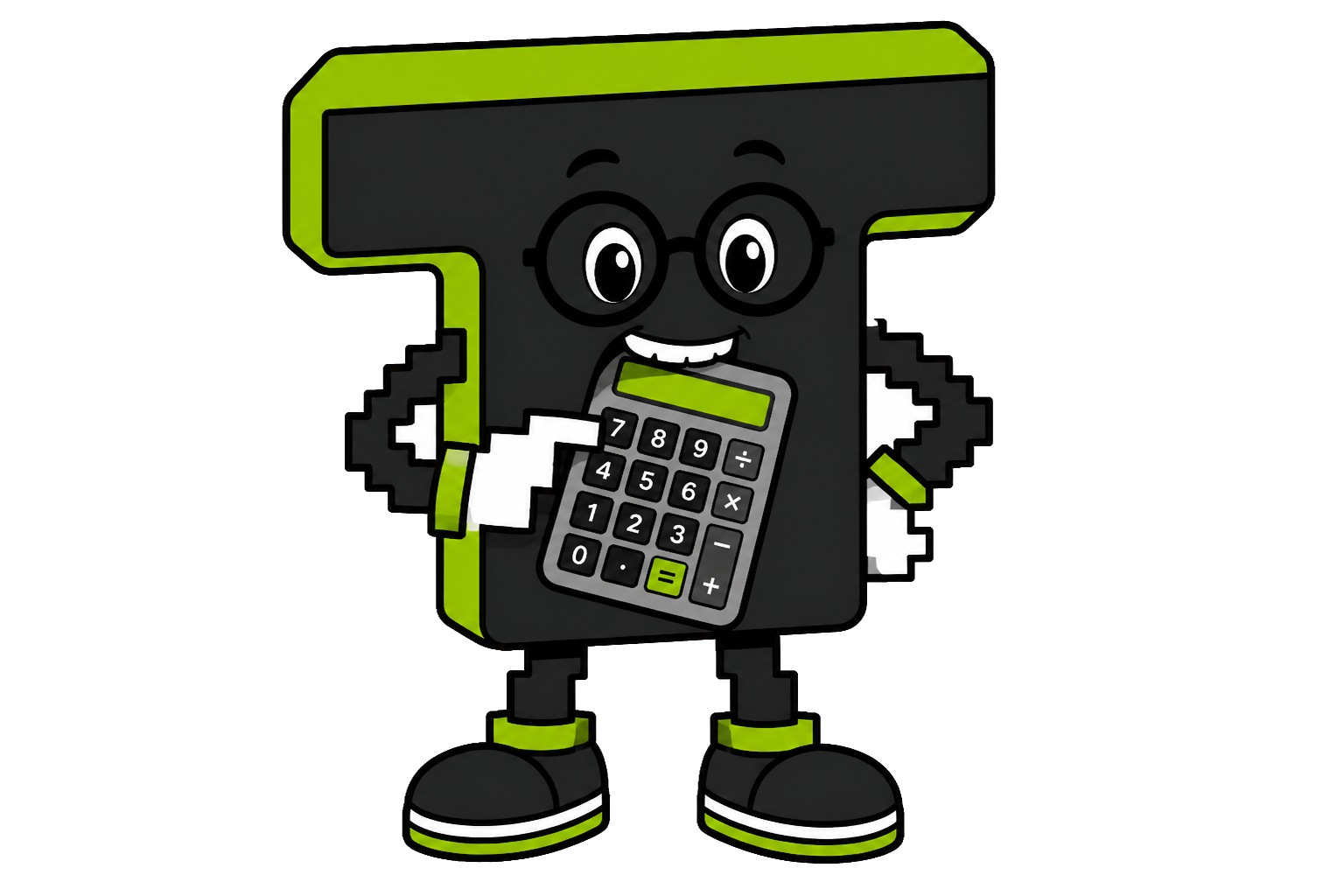Tera mascot wearing round glasses with a calculator